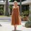 Women's Sweetheart Corset Spaghetti Strap Flowy Midi Dress