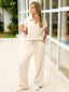 Women's V-Neck Top and Wide-Leg Pants Set