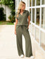 Women's V-Neck Top and Wide-Leg Pants Set