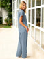 Women's V-Neck Top and Wide-Leg Pants Set