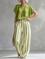 Women’s Two Piece Short Sleeve Top And Wide Leg Stripe Trousers Set