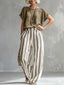Women’s Two Piece Short Sleeve Top And Wide Leg Stripe Trousers Set