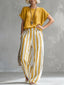Women’s Two Piece Short Sleeve Top And Wide Leg Stripe Trousers Set