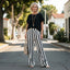 Women’s Two Piece Short Sleeve Top And Wide Leg Stripe Trousers Set