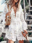Women's V-Neck Floral Bell Sleeve Boho Mini Dress