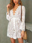 Women's V-Neck Floral Bell Sleeve Boho Mini Dress