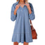 Women's V-Neck Collar Puff Sleeve A-Line Mini Dress