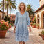 Women's V-Neck Floral Print 3/4 Sleeve Boho Mini Dress