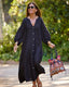 Women's V-Neck Long Puff Sleeve Button Front Maxi Dress