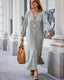 Women's V-Neck Long Puff Sleeve Button Front Maxi Dress