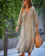Women's V-Neck Long Puff Sleeve Button Front Maxi Dress