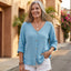 Women's V-Neck Oversized 3/4 Sleeve Blouse