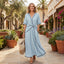 Women's V-Neck Short Sleeve Contrast Trim Front Twist Maxi Dress