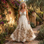 Women's V-Neck Spaghetti Strap Floral Appliqué A-Line Boho Maxi Dress