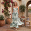 Women's V-Neck Spaghetti Strap Tropical Floral Boho Maxi Dress
