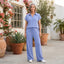 Women's V-Neck Top and Wide-Leg Pants Set