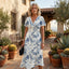 Women's V-Neck Wrap Floral Print Flutter Sleeve Midi Dress
