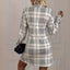 Women’s White Plaid A-Line Shirt Dress