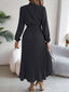 Women’s Long Sleeve Pleated Belted Midi Dress