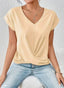 Women's V-Neck Twist Hem Short Sleeve Blouse