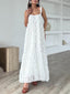 Women's 3D Flower Decor Spaghetti Strap Tiered Maxi Dress - White