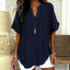 Women's Loose Fit Split V-Neck Short Sleeve Blouse - Navy Blue