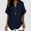 Women's Loose Fit Split V-Neck Short Sleeve Blouse - Navy Blue