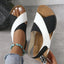Women's Open Toe Cross Strap Velcro Adjustable Low Wedge Sandals - Black