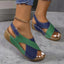 Women's Open Toe Cross Strap Velcro Adjustable Low Wedge Sandals - Green