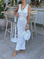 Women's V-Neck Cutout Bodycon Sleeveless Boho Maxi Dress - White