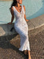 Women's V-Neck Cutout Bodycon Sleeveless Boho Maxi Dress - White